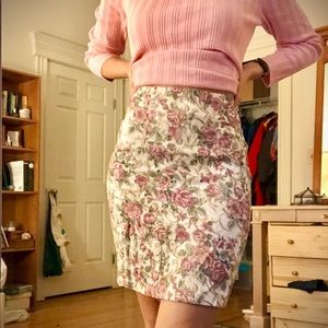 Vintage Floral Rose Pencil Skirt
